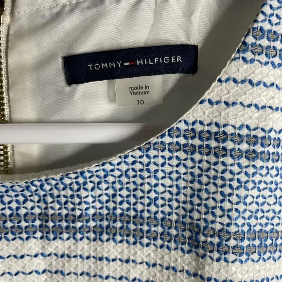 Tommy Hilfiger Dress Womens 10 White Blue Stripe Sheath Sleeveless - Picture 3 of 7